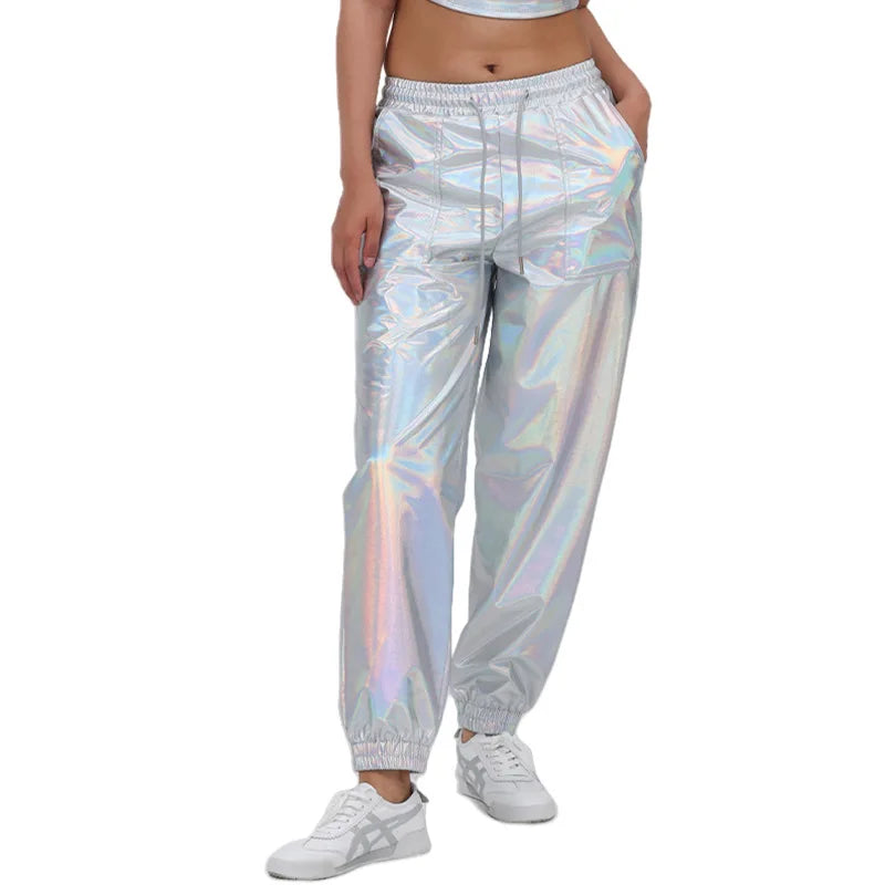 Turik Glossy Elastic Waist Drawstring Performance Trousers Pants