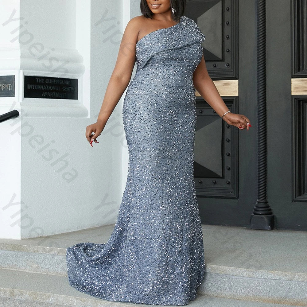 La Banda Sexy One Shoulder Mermaid Sequined Evening Elegant Celebrity Long Dress