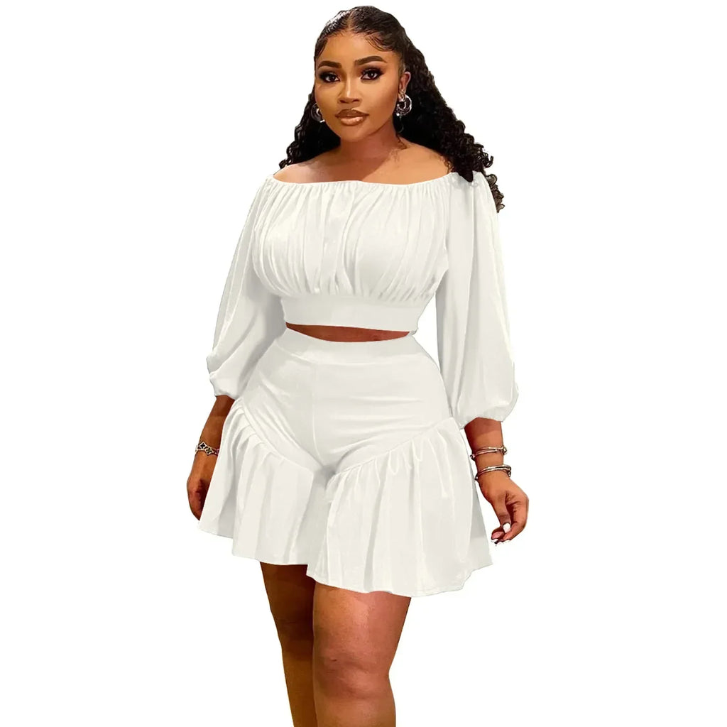 Noemi Slash Neck Ruched Two 2 Piece Set