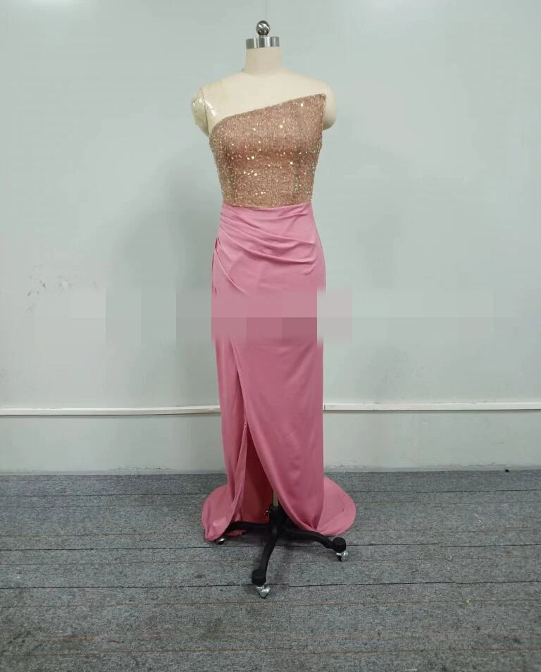 Lakewood New Sequined Sleeveless Fashion Wrapped Chest Solid Color Split Slim Fit Dress