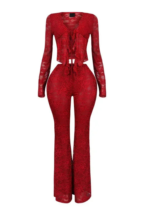 Nani Long Sleeve Lace See Through Two Piece Sets