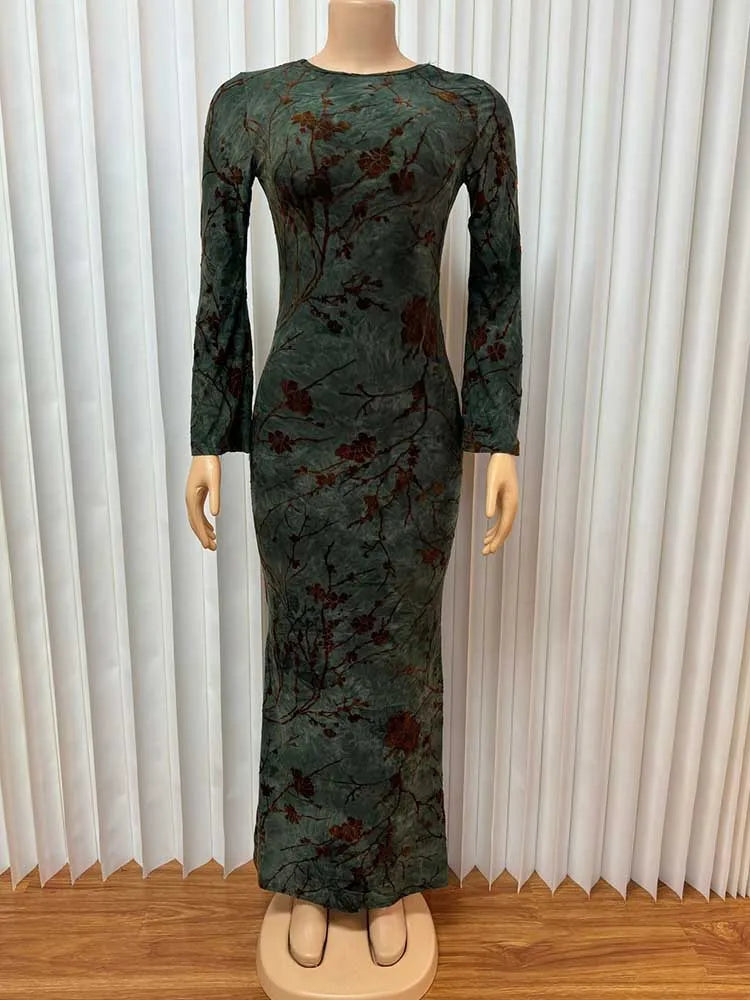 Elegant Backless Long Sleeve Sexy Slimming Dress with A Slit on The Leg