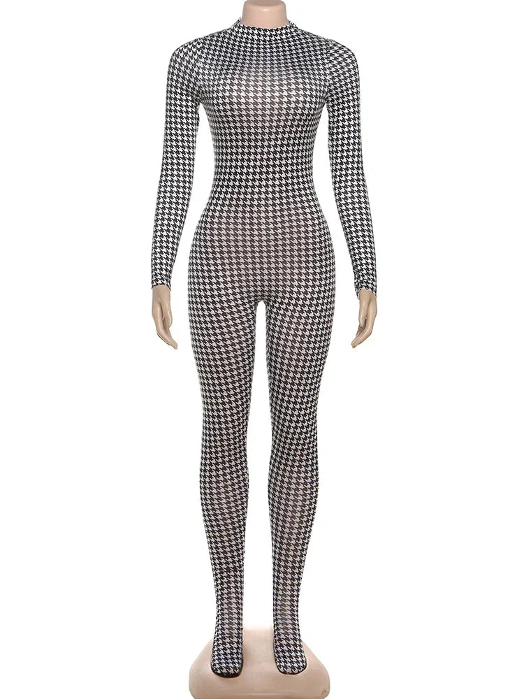 Bensonhurts Snake Print Foot Zip Trend O Neck Full Sleeve Stretch Jumpsuit