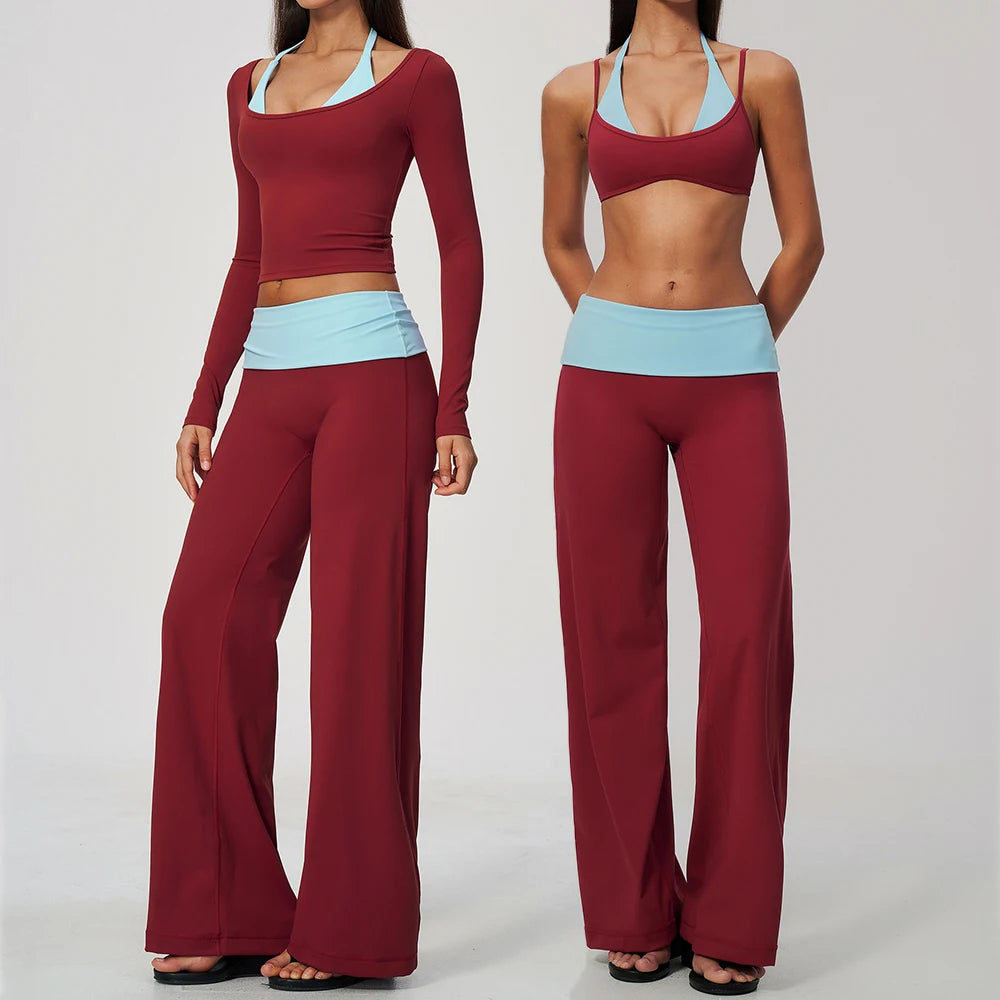 Camila Contrast Color Fitness Suit Tracksuit Two Piece Sets