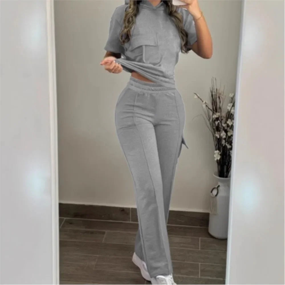 Sarah Suit Fashion Pocket Casual Elastic 2-piece Set