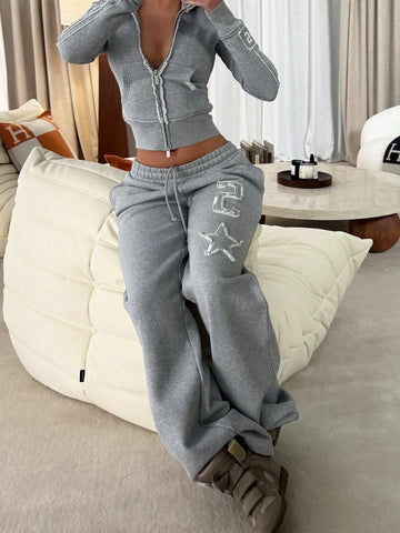 Mikaela Casual slim fit spicy girl patch embroidered zipper jacket