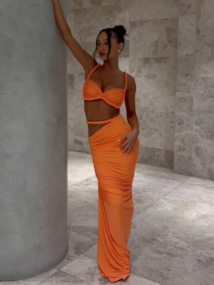 Zoe Weird Puss Bandage Ruched Two Piece Sets