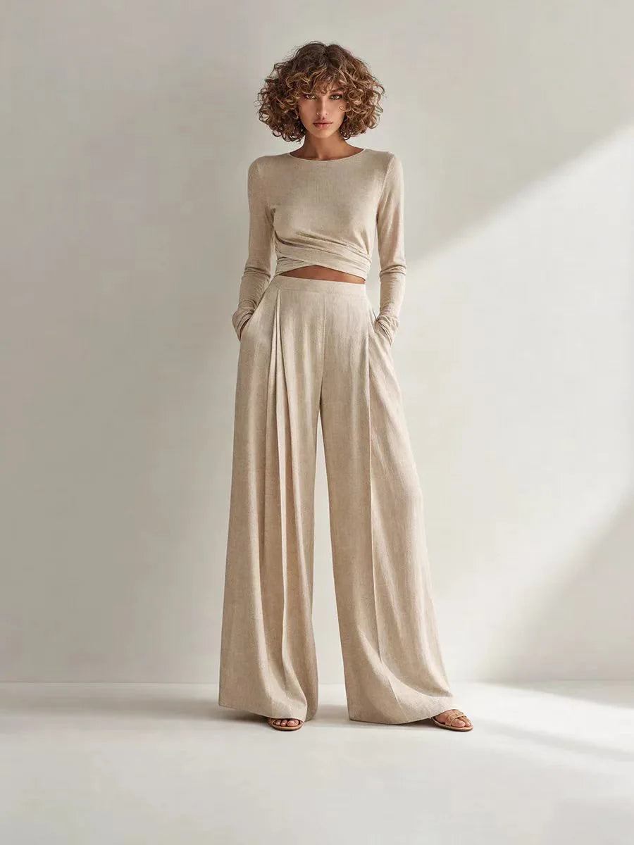 Yandra Long Sleeve Elastic Drawstring Two Piece Sets
