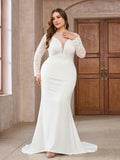 Georgia Plus Size Long Sleeve Lace Train White Wedding Banquet Gown