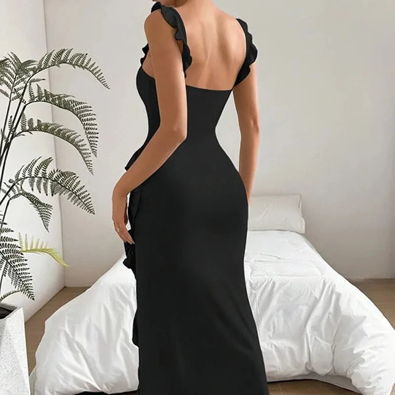 Mount Ivy Patchwork Suspender Slim Backless Ribbon Stringy Selvedge Temperament Dress