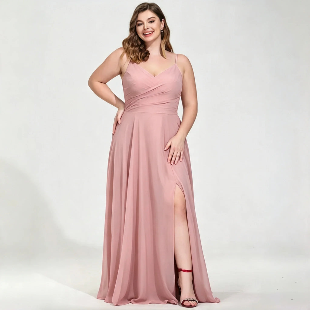 New York Plus Size Burgundy Chiffon Bridesmaid Spaghetti Strap Surplice V Neck Ruched Dress