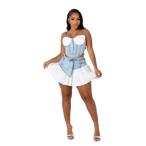 Lowville Sleeveless High Waist Slim Vest Street Wear Two-piece Sets