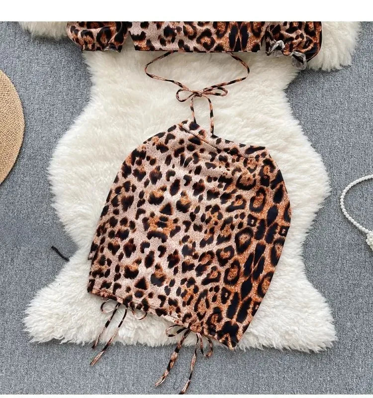 Ana Leopard Print Suits Sexy Off the Shoulder Two Piece Sets