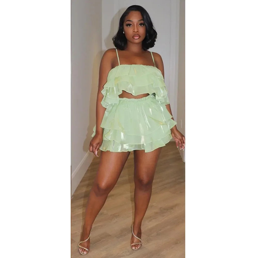Maria Strap Cascading Ruffles Two Piece Sets