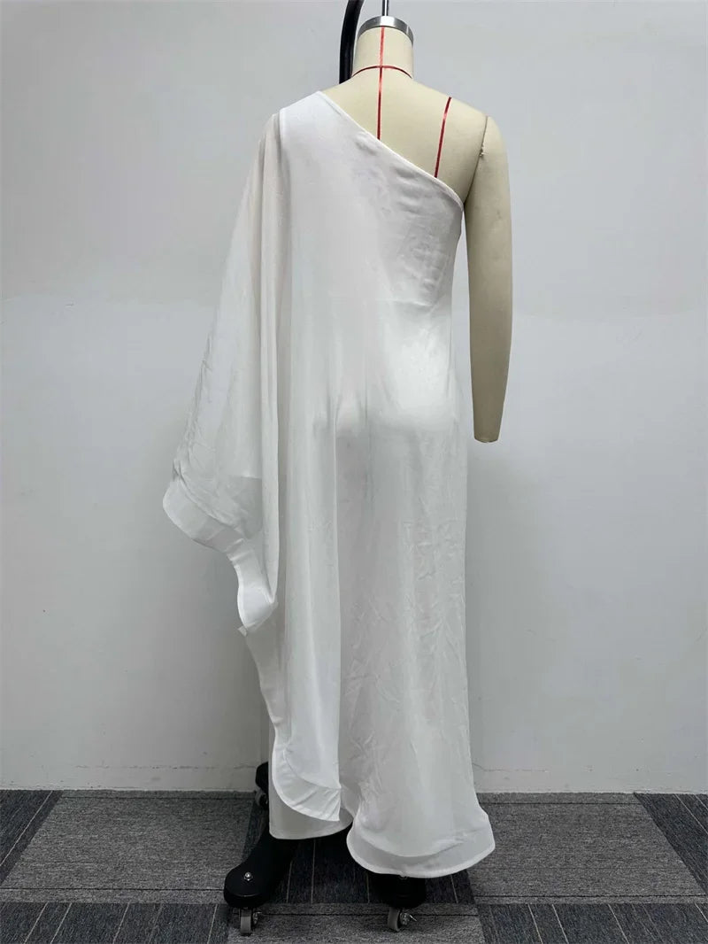 Oldwick Elegant Chiffon One Shoulder Wide Leg Jumpsuit