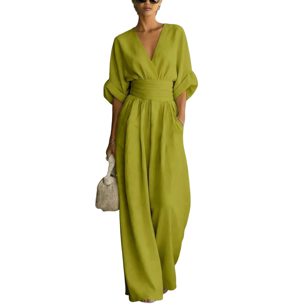Women's Jumpsuit Fashion High Waist V-neck Casual Jumpsuits Sexy Solid Color Office Wide Leg Trousers Overalls Vacation Outfit