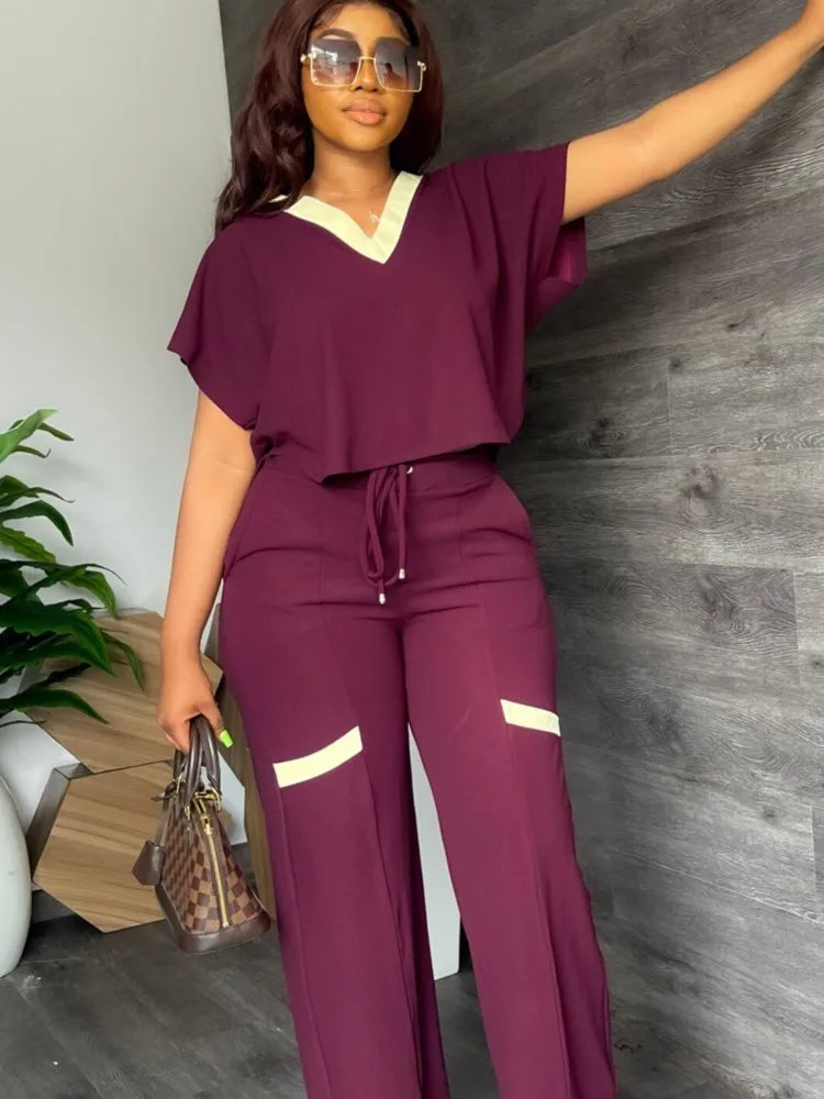 Maria Elegant Casual Short Sleeve Two Piece Sets
