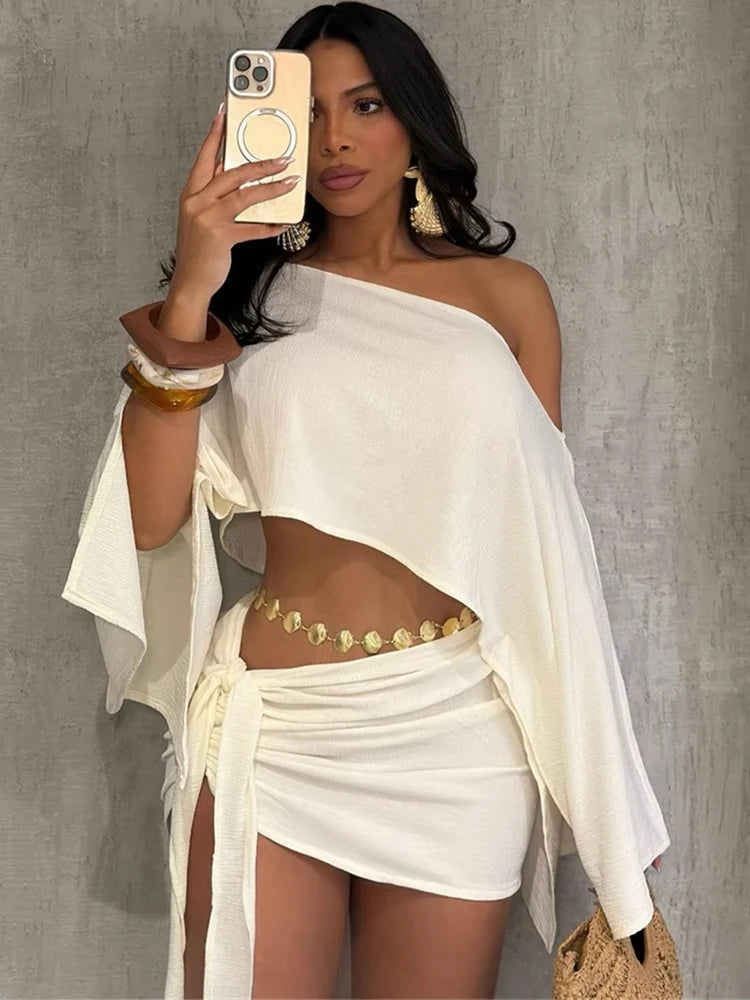 Mia Skew Collar Matching Beach Vacation Two Piece Sets