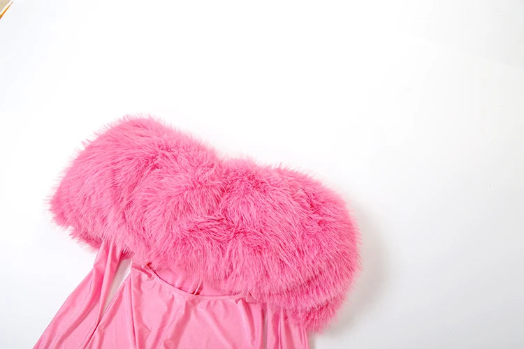 Branford Furry Slash Neck Hipster Patchwork Trend Sexy Hollow Stretch Jumpsuits