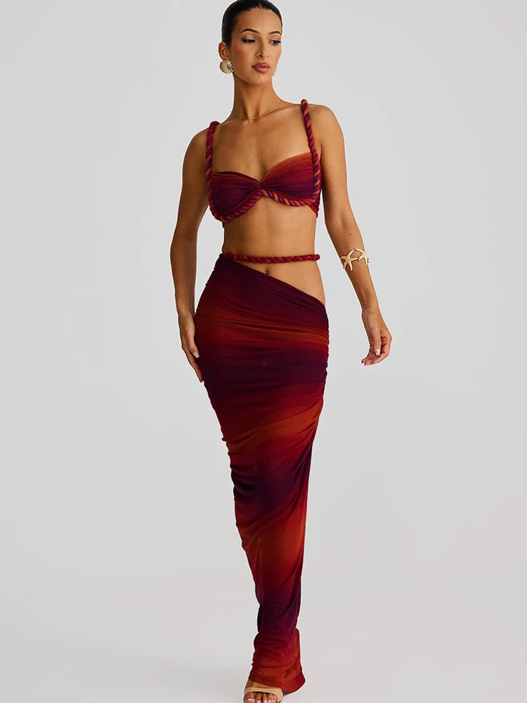 Flor Sexy Outfits Pleated High Waist Two Piece Sets