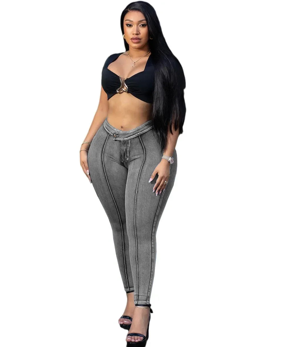 Emerson High Waist Slim Fit Washed Blue Stretchy Slimming Street Style Fashion Casual Pants