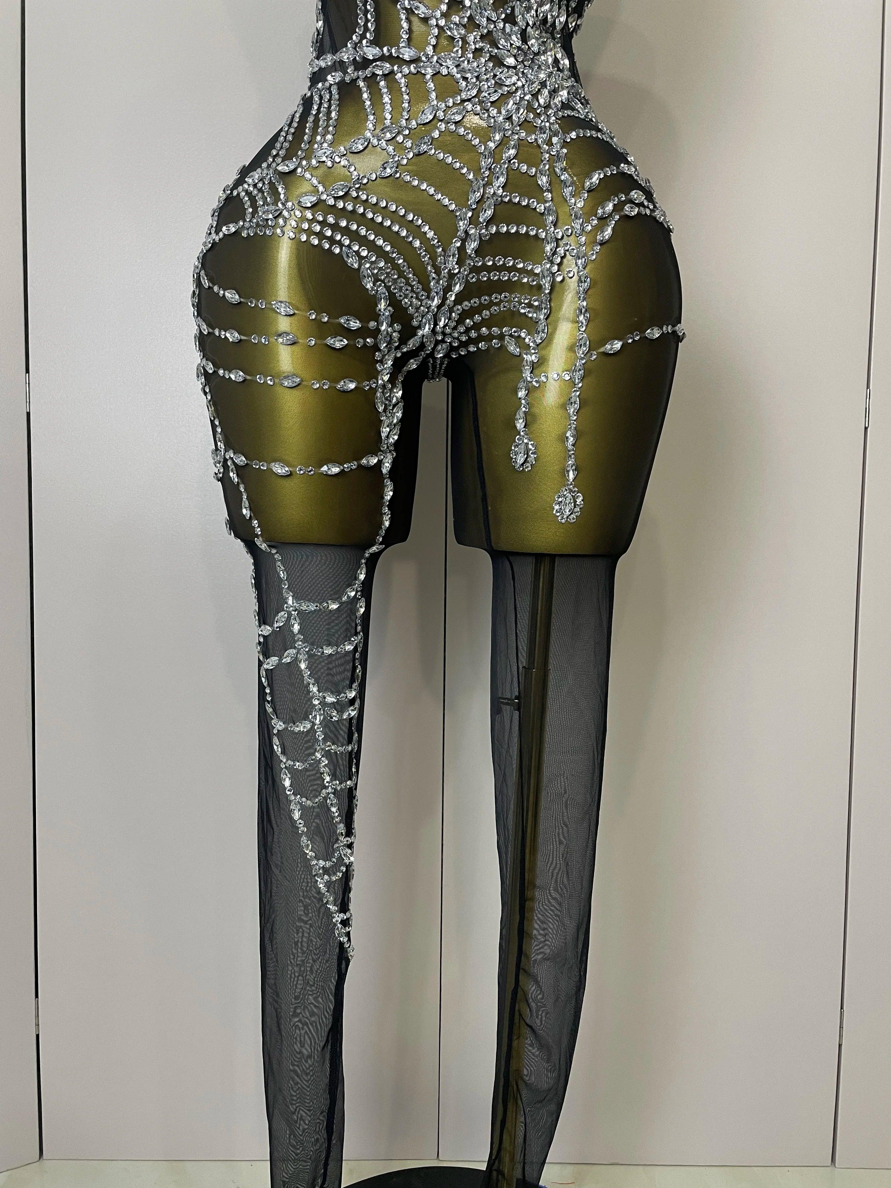 Hamburg Sparkly Diamonds Sexy Mesh Nightclub Clothing Drag Queen Jumpsuit