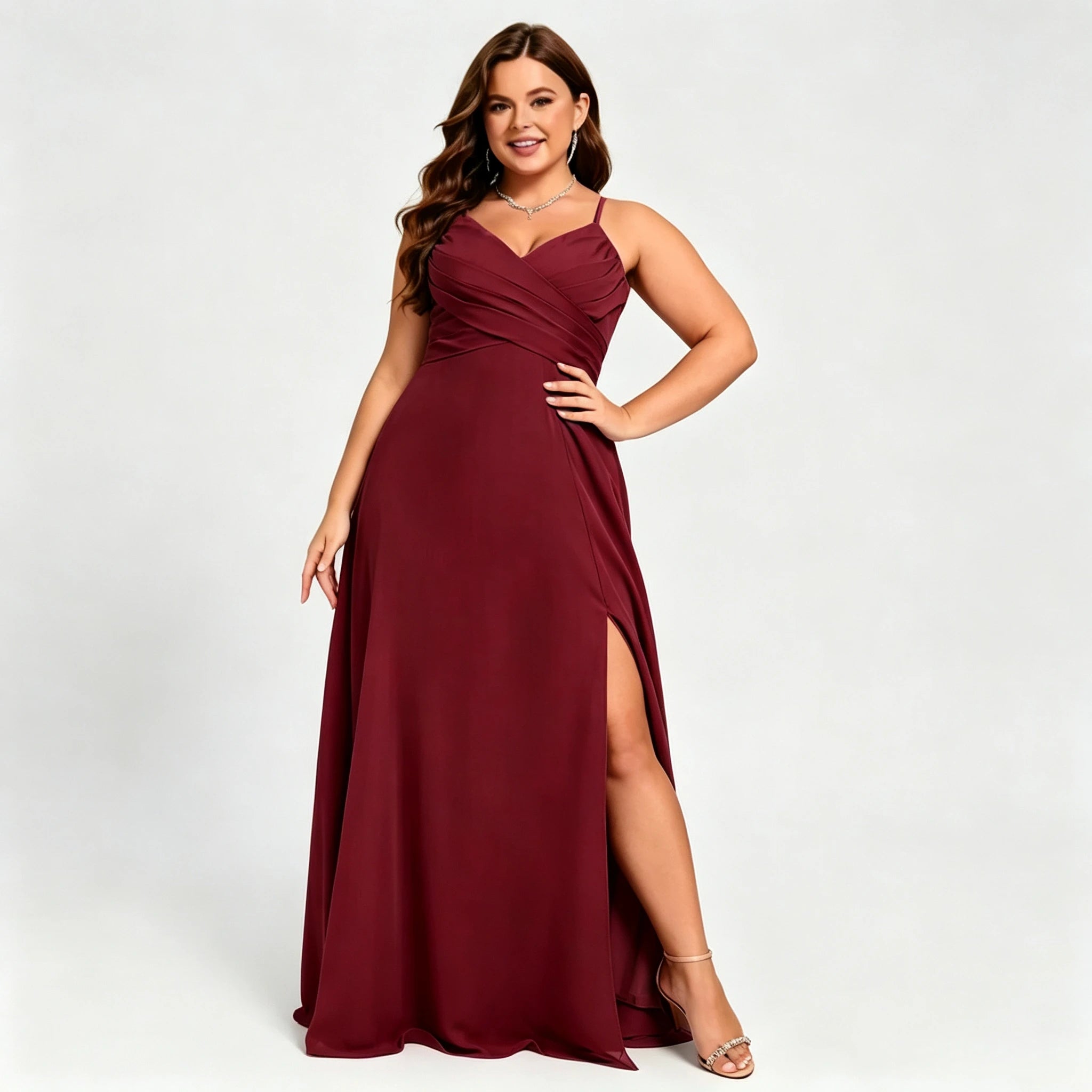 Lawrence Plus Size Chiffon Bridesmaid Dress Dusty Rose Crisscross Back Slit Formal Gown