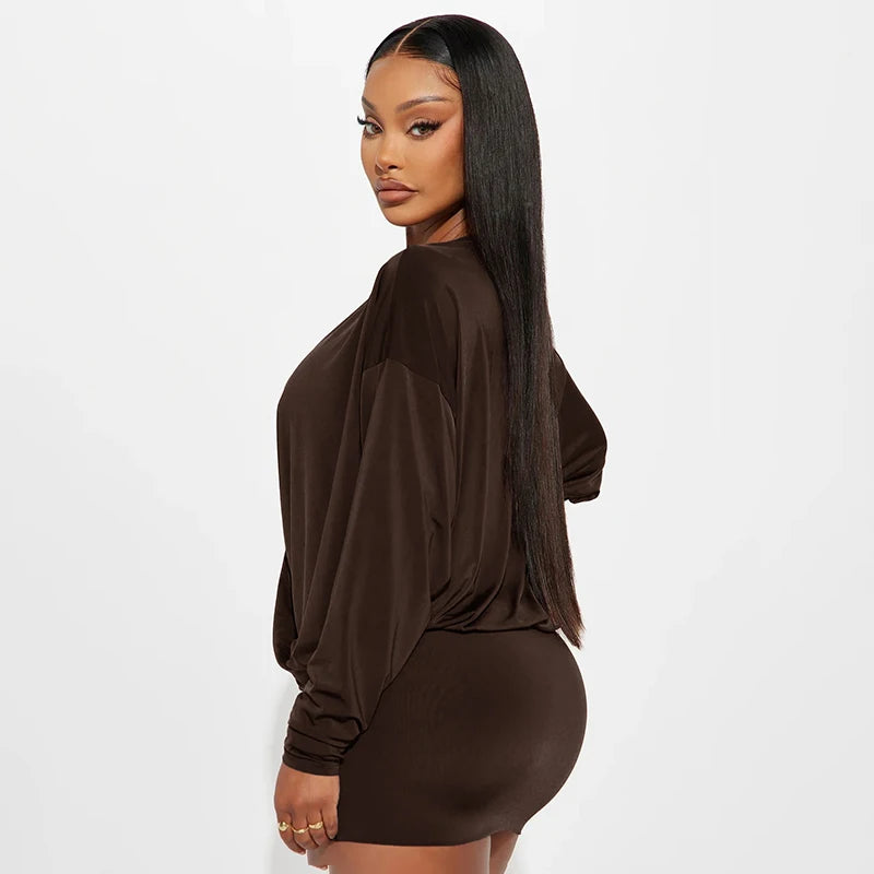 Elegant Peach Hip Full Sleeve Banquet Clubwear Skinny Mini Bodycon Dress