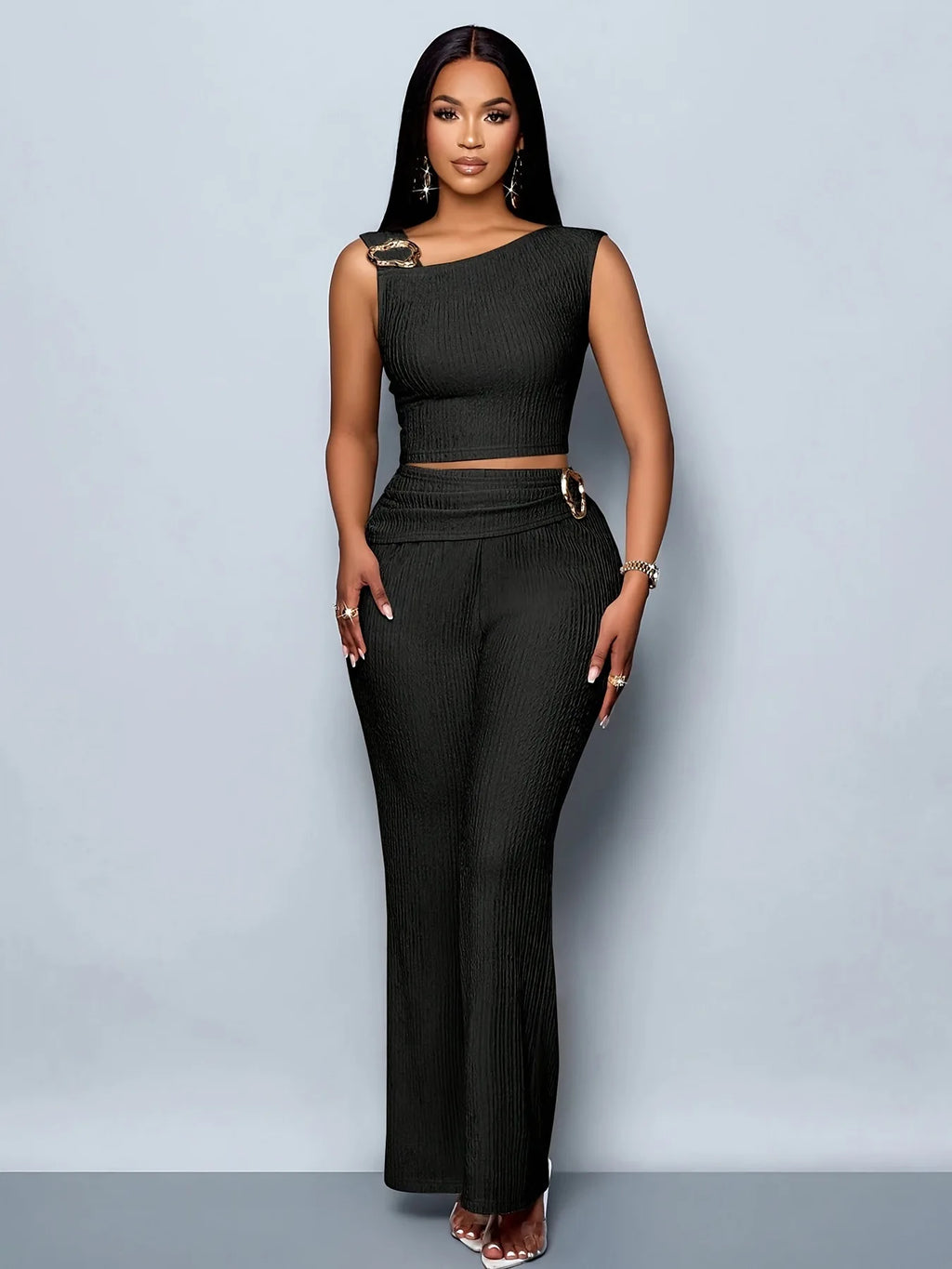 Samantha Stylish Sleeveless Cropped Two Piece Sets
