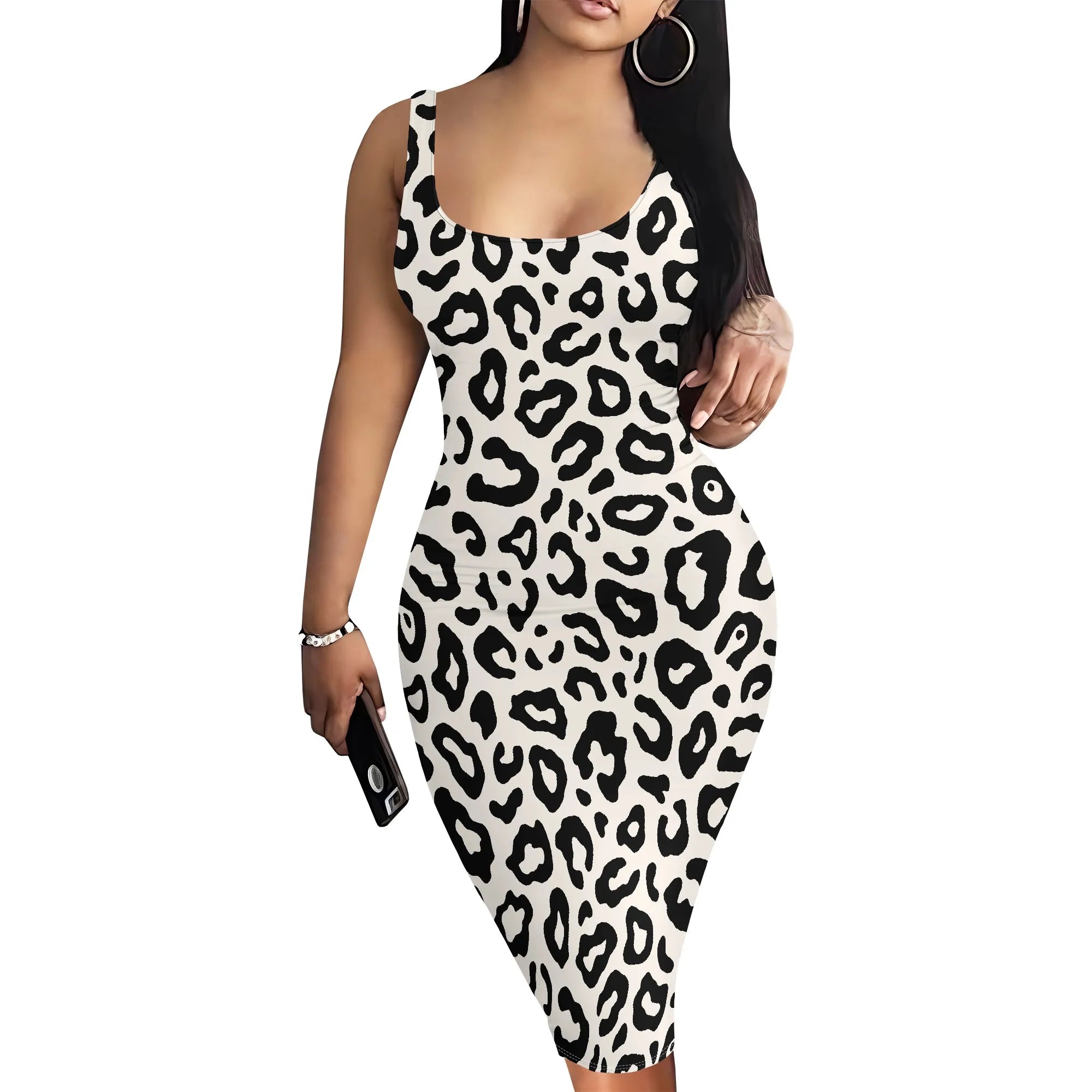 Watchung Leopard Print Sleeveless Bodycon Tank Dress Plus Size Outfits