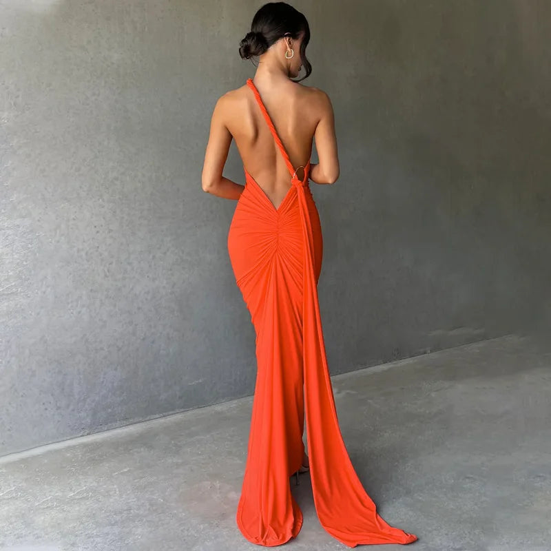 Jefferson One Shoulder Sleeveless Backless Ruched Bodycon Maxi Dress