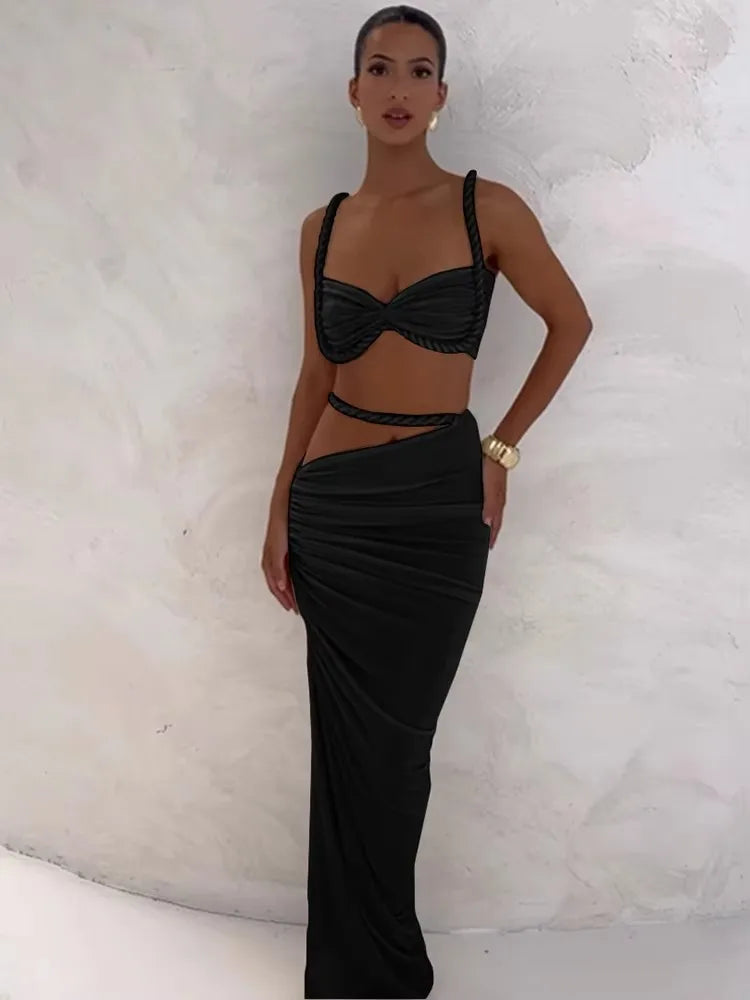Zoe Weird Puss Bandage Ruched Two Piece Sets
