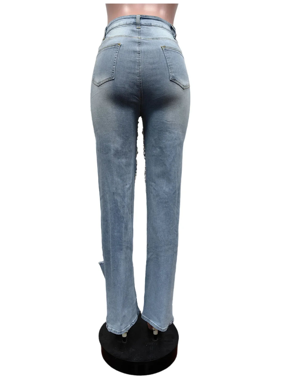 Manalapan Shiny Jeans Pearls High Waist Elegant Hollow Out Beading Denim