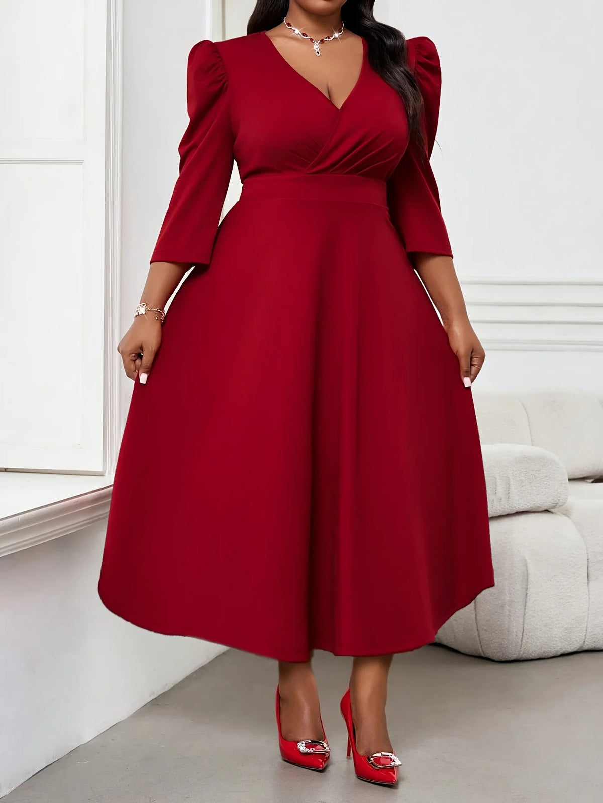 Atlanta Plus Size Elegant High Waist A-Line Office Maxi Dress