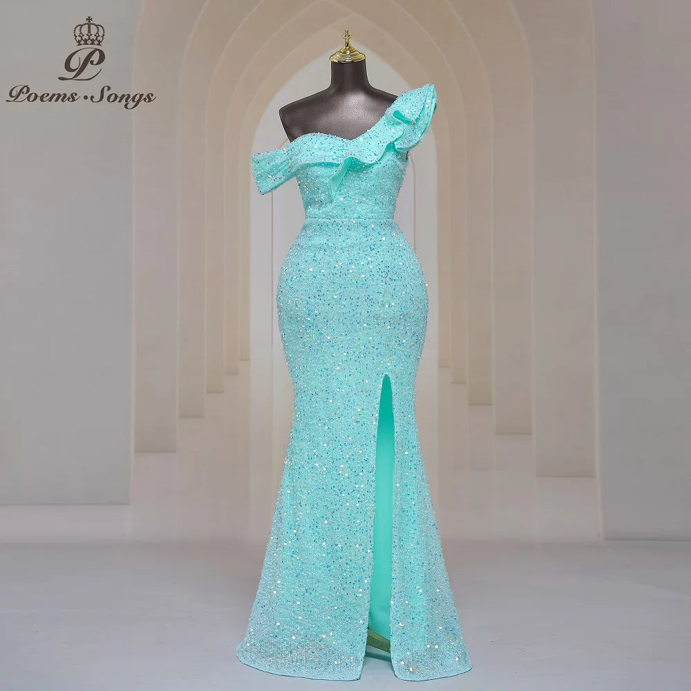 Georgia One Shoulder Evening Mermaid Sequins Party Maxi Dresses