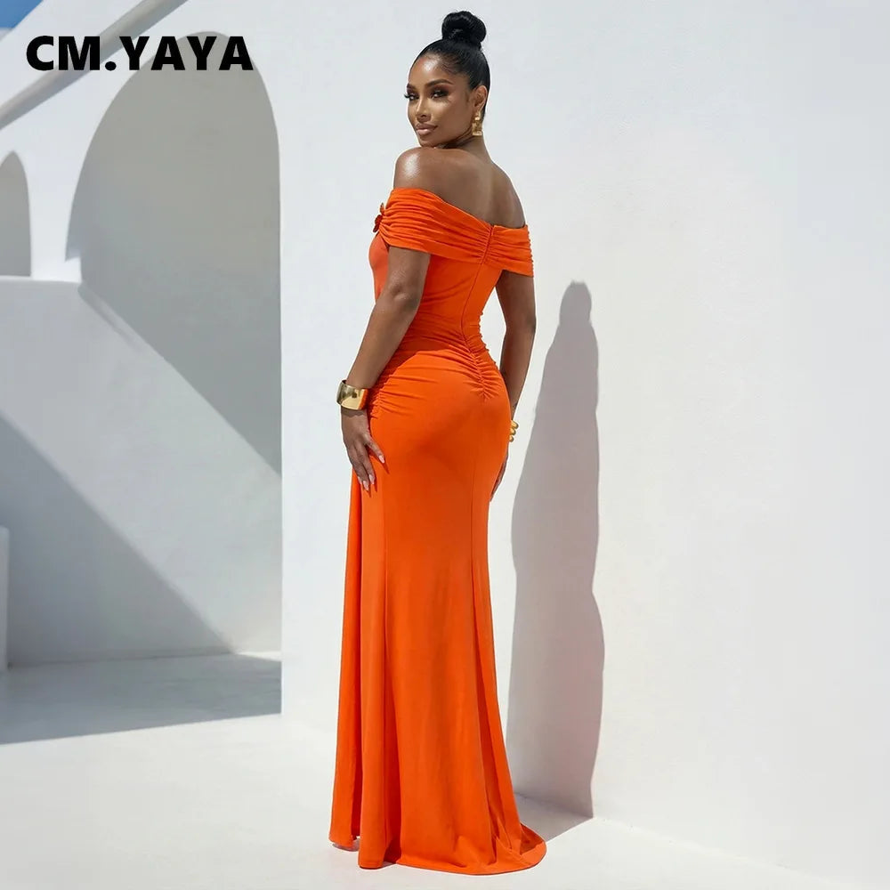 La Cuava Slash Neck Ribbon Elegant Sleeves Long Sexy Maxi Dress