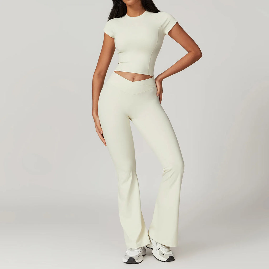 Hilda Women Fitness Short Sleeve Two Piece Sets