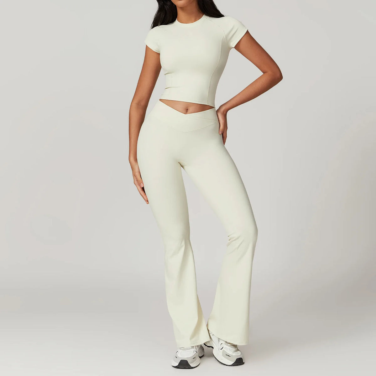 Hilda Women Fitness Short Sleeve Two Piece Sets