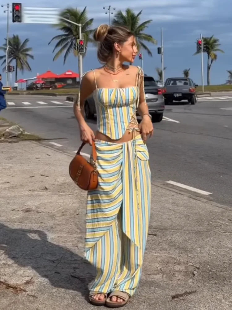 Paola Shaping French Floral Ruffled Waist Two Piece Sets
