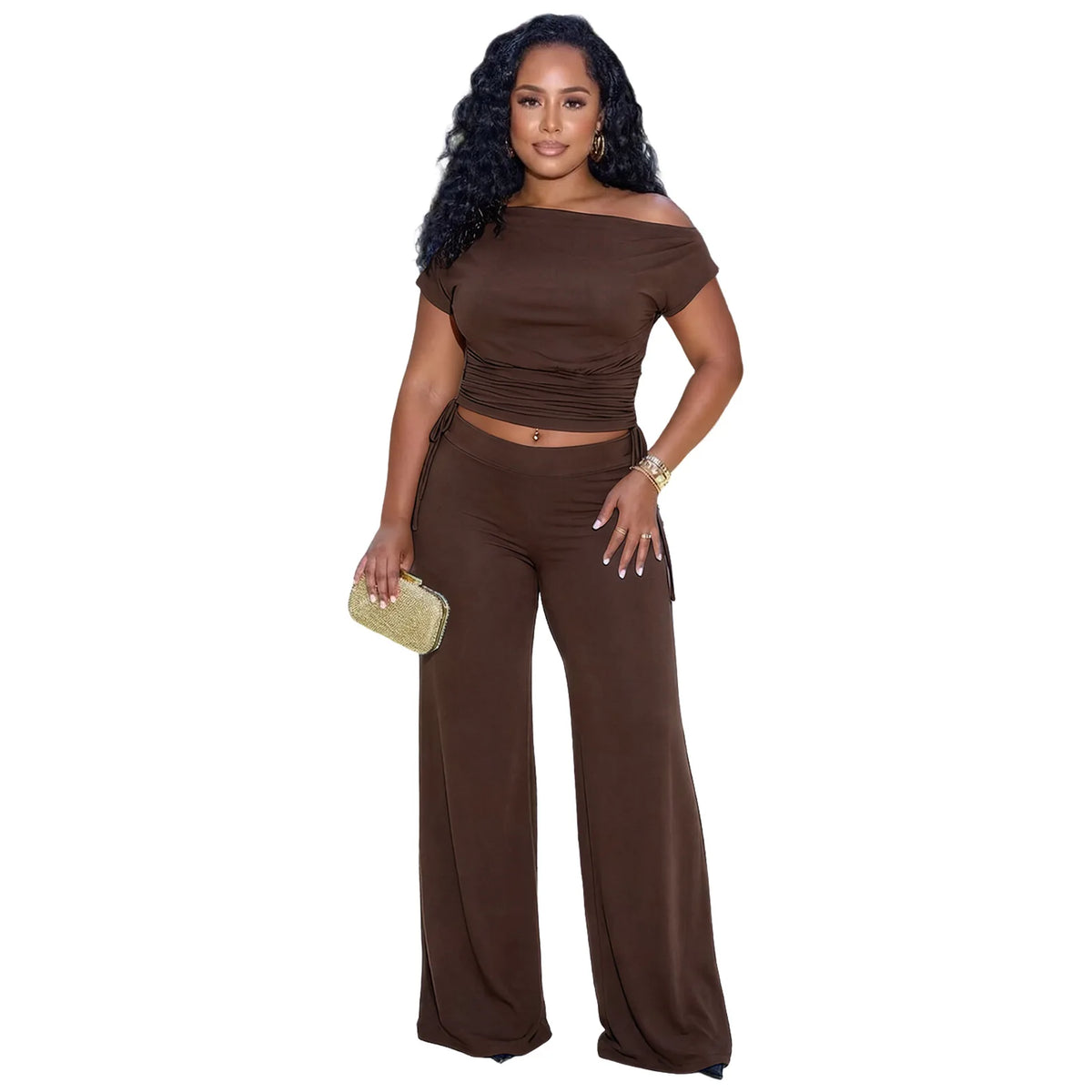 Naomi Pleated Asymmetric Neckline TWo Piece Sets