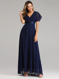Kerney Elegant V Neck Ruffles Chiffon Formal Evening Gown Dress