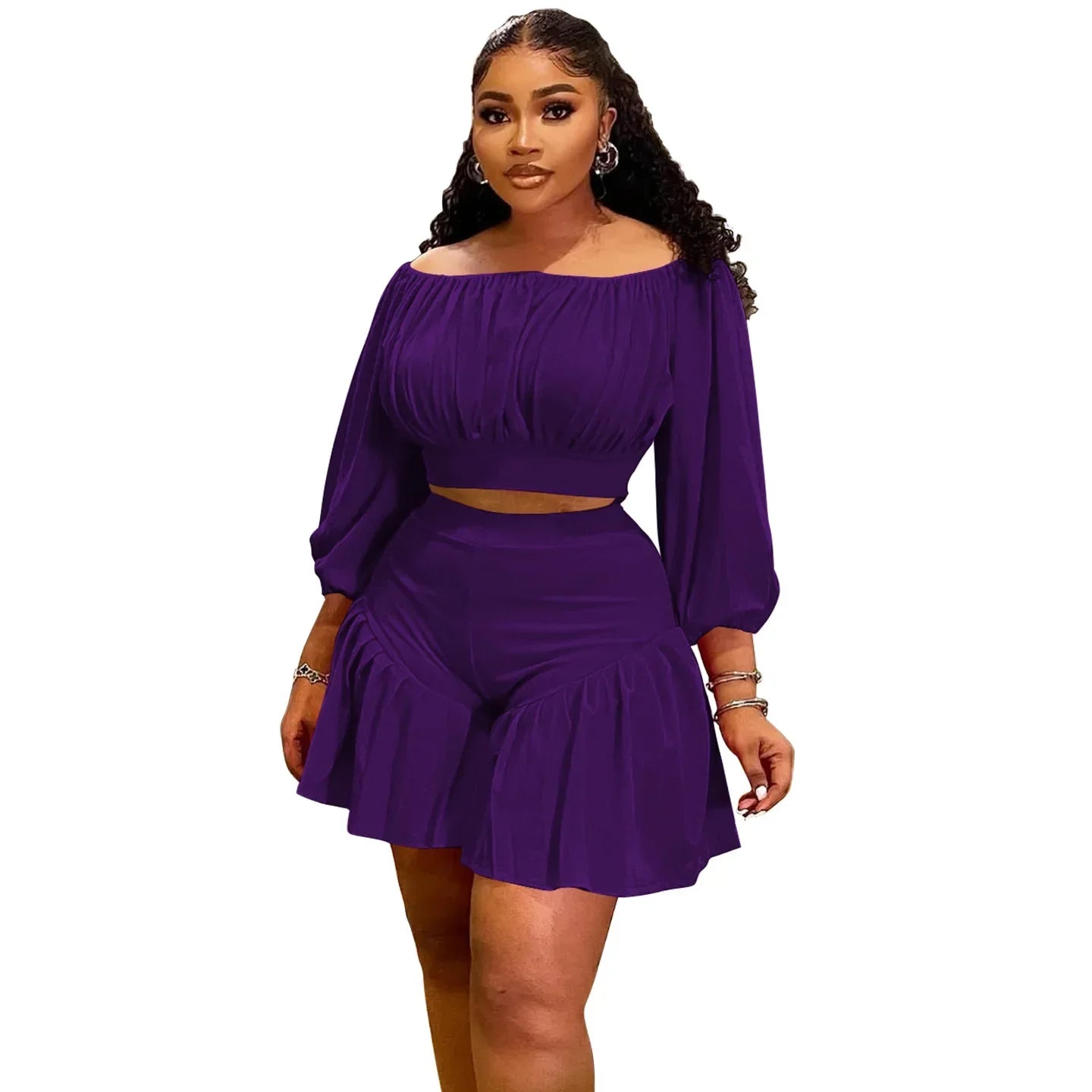 Noemi Slash Neck Ruched Two 2 Piece Set