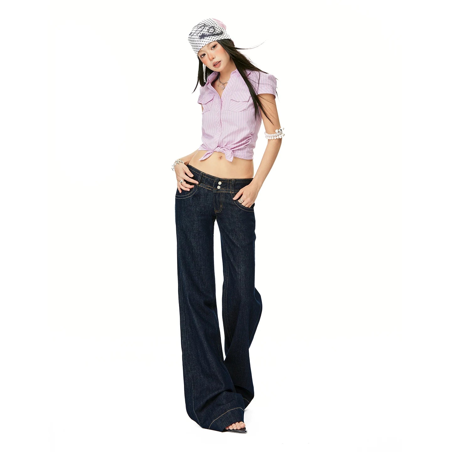 Women Vintage Blue Jeans Hip Hop Fashion Streetwear Y2K Wide Leg Straight