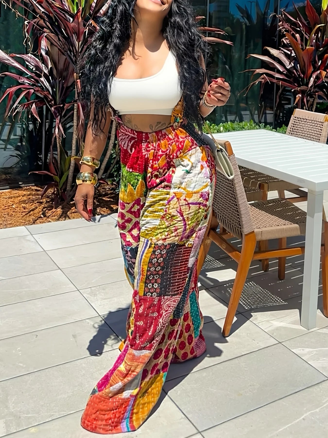 Clarkston Overalls Irregular Color Blocking Rainbow Combination Jumpsuit