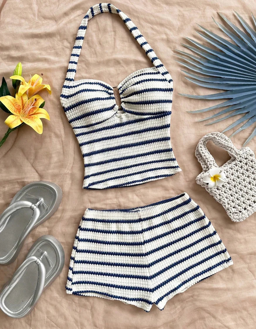 Katherine Summer Textured Knit Halter Two Piece Sets