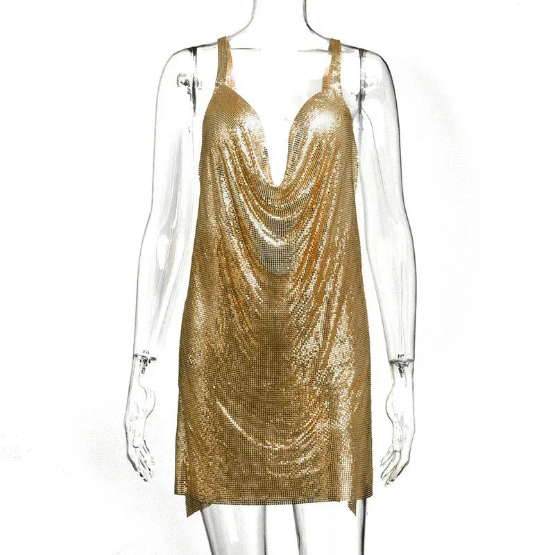 Yorktown Glitter V-Neck Lace-Up Sequin Bodycon Mini Dress