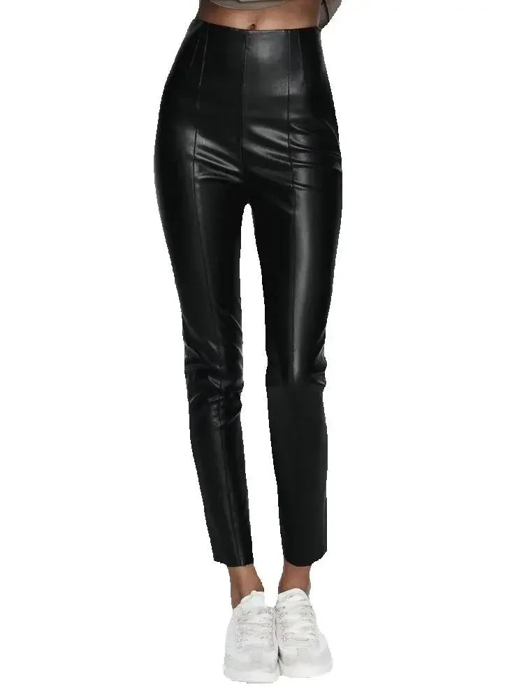 Panther Valley Retro High Waist Faux Leather Skinny Trousers