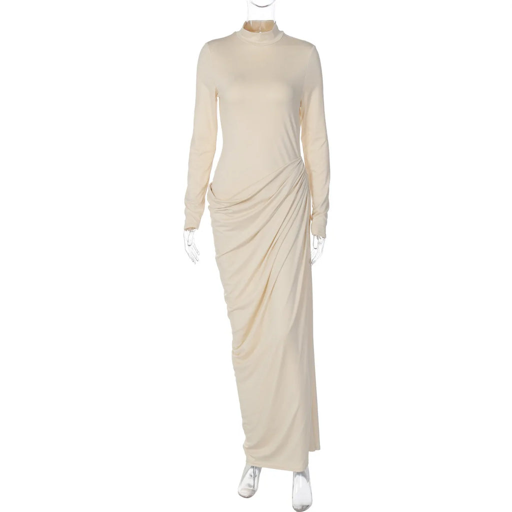 Cutout Waist Ruched Stacked Long Sleeve Midi Maxi Formal Dress