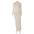 Cutout Waist Ruched Stacked Long Sleeve Midi Maxi Formal Dress