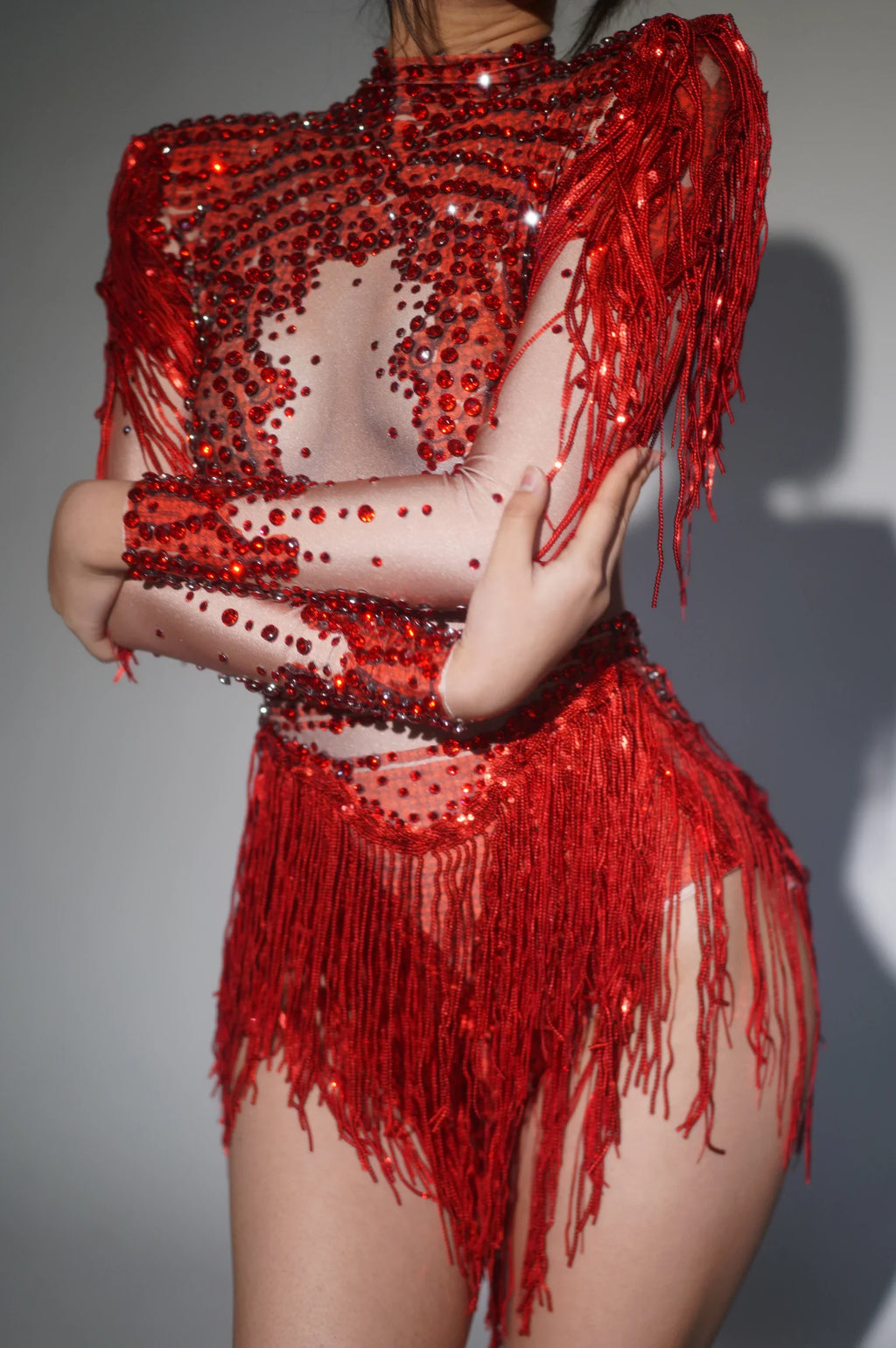 Chambersburg Sparkly Rhinestone Sequin Tassel Stretch Jumpsuit